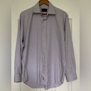 David Donahue Trim Fit Dress Shirt 16 34/35 Purple Check AS IS Minor Stains
